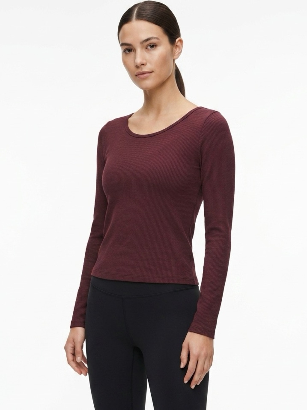 KUHL Remi Long Sleeve Open Back Top Ribbed Boat Neck Knit Burgundy XS